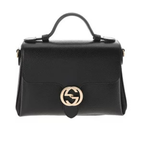 Gucci Handbags - Gucci Interlocking GG Chain Shoulder Bag Black Leather Handbag